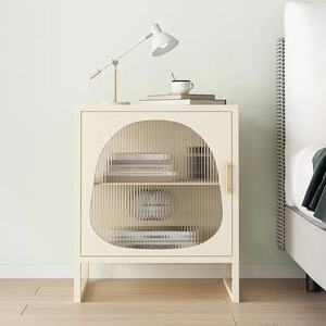 Mesita de noche de madera con cara de vidrio arcoíris, nórdica, minimalista, larga, para dormitorio - Product Image 1