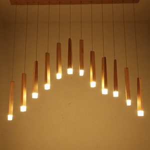 Nordic Style Long Pendant <b>Light</b> Led Wooden Multi Head Chandelier For <b>Dining</b> Room Hotel Coffee Shop Bar Counter - Product Image 2