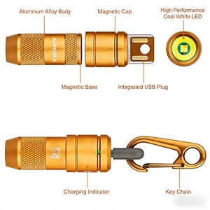 AURORA 60 Lumens IP66 Waterproof LED Flashlight, Magnetic Base &amp; Quick Charging, Compact EDC <strong>Keyring</strong> <strong>Light</strong> for Hiking Repair - Product Image 4
