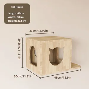 Casa para Gatos de Madera de Pino para Montar en la Pared, Estilo Nórdico, con Poste Rascador Integrado, Bonita y que Ahorra Espacio - Product Image 6