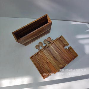 Acacia Wood <b>Snack</b> <b>Tray</b> Set 4-Piece With Handle For Dessert Serving - Product Image 3