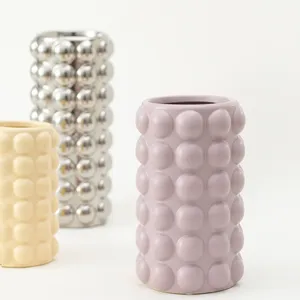 现代个性化电镀镀银设计师家居串珠陶瓷花瓶