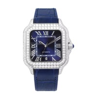 Reloj Automático MIYOTA para Hombre, Caja Cuadrada, Diseño de Corazón Abierto, Esqueleto Transparente, Caja de Moissanita, Correa de Cuero Blanca