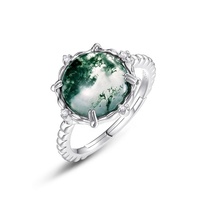 RG016765 _ W Charme Personnalisé Eau Herbe Agate Anneau S925 Argent Naturel Vert Mousse Pierre Mode Bague