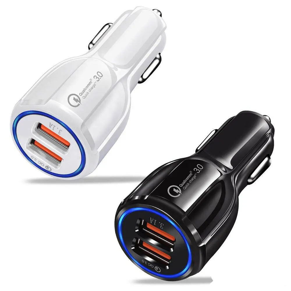 CE/Rosh/FCC Car USB Charger Quick Charge QC3.0 QC2.0 Mobile Phone Charger 2 Port USB Fast Car Charger for iPhone Samsung Tablet