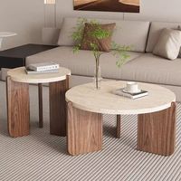 Table basse ronde en pierre frittée pour salon, petite table à thé minimaliste, mobilier de maison, table basse à pieds en bois massif pour balcon