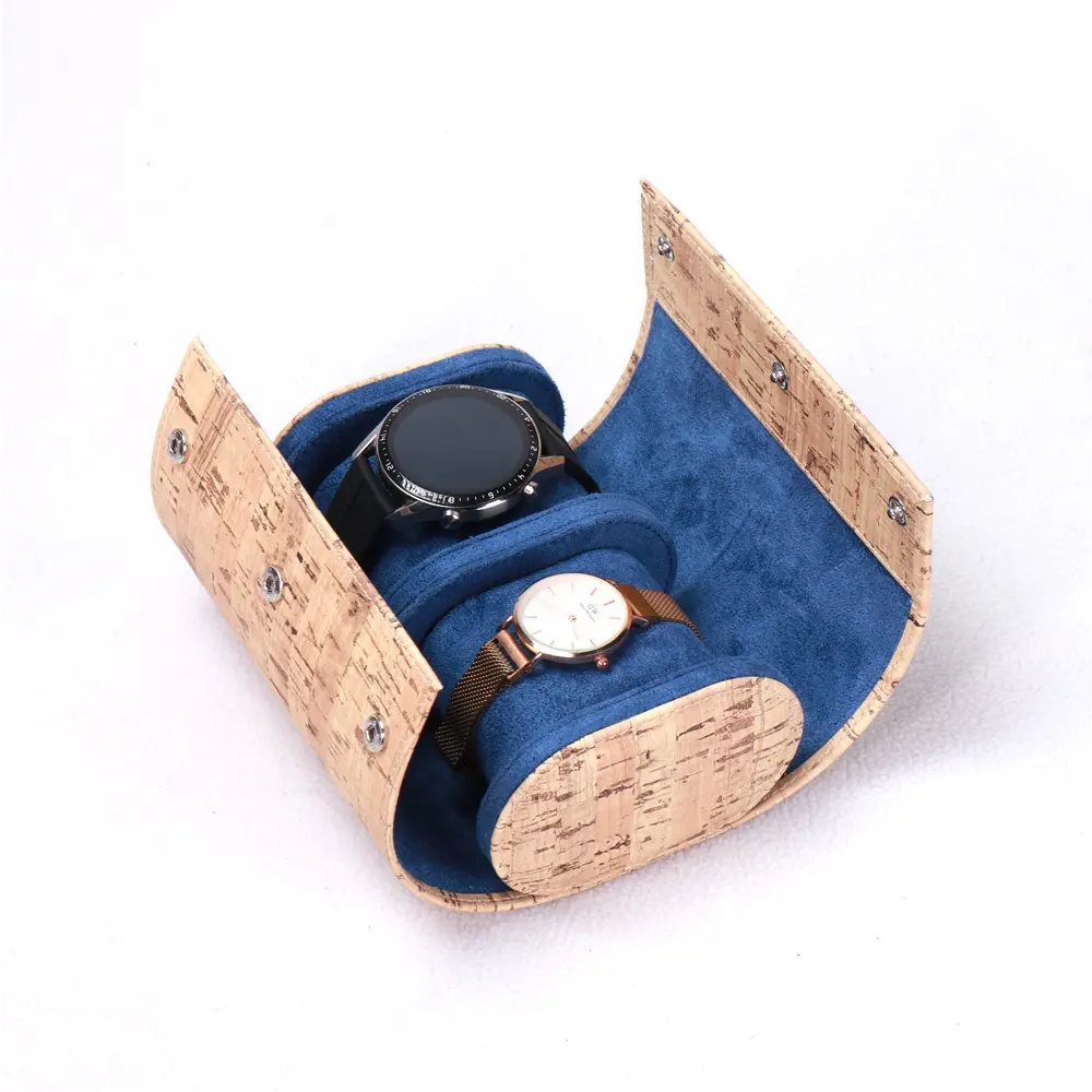 Boîte de montre en cuir PU liège, avec deux coussins, qualité supérieure, personnalisable avec votre propre Logo
