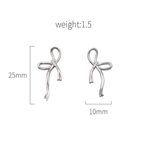 Bowknot Stud Earrings Steel Color Geometric Design Fashion Jewelry - Product Image 4