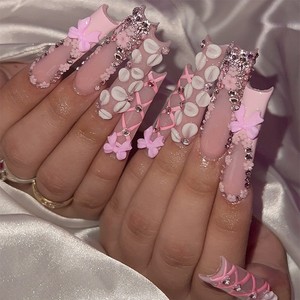 Bán Buôn Châu Âu Mỹ Phong Cách Pháp Móng Tay Bow Hoa 24Pcs Kim Cương Ngành Công Nghiệp Nặng Nail Báo Chí Ứng Dụng - Product Image 3