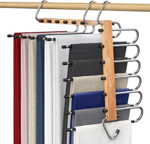 Perchas mágicas de bambú para pantalones, organizador de estantes para ahorrar espacio, 6 capas, armario multifuncional, pantalones, organizador de pantalones, perchas - Product Image 1