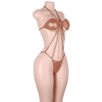 Ensembles de Bodys de Scène pour Boîte de Nuit, Vêtements de Danse Exotique en Gros, avec Paillettes Métallisées, Fil Doré Scintillant et String à Lacets
