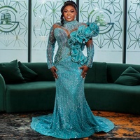 Robe de Soirée de Luxe Grande Taille Vert Chasseur Coupe Sirène Robes de Bal Manches Longues pour Fête, Deuxième Réception, Anniversaire, Fiançailles