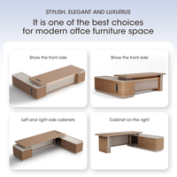 Bureau de direction en forme de L en MDF moderne, écologique et durable, avec chaise de bureau, table et mobilier de bureau en bois pour cadre supérieur