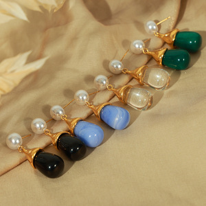 Multi Colors Resin <b>Studs</b> <b>Earrings</b> for Women | 18K PVD Gold Plated Stainless Steel | Waterproof, Hypoallergenic & Non-Fading - Product Image 4
