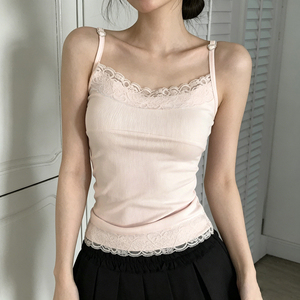 เสื้อชั้นในสตรีสีตัดกันลูกไม้เสื้อสายเดี่ยวทรงสลิมฟิตเสื้อกล้ามสายเดี่ยวนุ่มยืดได้สำหรับฤดูร้อน - Product Image 5