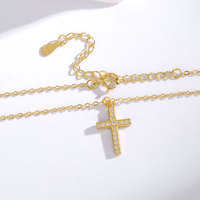 Collier pendentif croix en argent sterling S925 plaqué or 14 carats avec zircon pour femme, cadeau de mariage et d'anniversaire, chaîne en câble