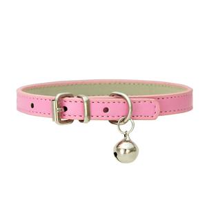 Collier de cou en cuir PU pour petits chiens et chats avec cloche en satin avec matériaux en cuivre, fer et aluminium à motif solide - Product Image 4