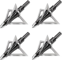 HT Lot de 4 pointes de chasse à 3 lames fixes, 100 grains, diamètre de coupe 1" et 1+1/4", avec virole en acier au carbone, pour arc à poulies