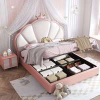 Nouveau Lit Double Moderne en Cuir pour Enfant, Design Couronne, Meuble de Chambre Doux et Adorable pour Fille Princesse, Lit pour Enfants à Vendre