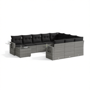 Ensemble de canapés de jardin en polyrotin gris, 10+ places, mobilier d'extérieur contemporain, structure en acier, ensemble de patio haut de gamme - Product Image 1