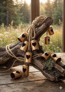 Campanas Colgantes de Metal con Diseño de Corazón, Campanas Antiguas Hechas a Mano de Cobre, Campanas Decorativas de la Suerte con Forma de Vaca - Product Image 3
