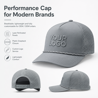 Casquette de baseball à 5 panneaux à séchage rapide avec logo brodé personnalisé, perforations laser, chapeau de sport performant pour clubs de golf et marques haut de gamme