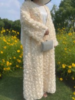 Abaya Kimono de luxe pour femmes Ramadan 2026, crème douce, roses, ouverte, MSL891
