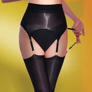 Vente en gros bas jarretelle entrejambe ouvert pour femmes huileux brillant soyeux sexy bretelles collants collants - Product Image 5