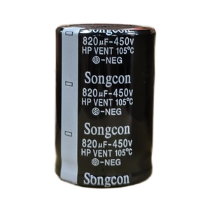Condensador Electrolítico <span class=keywords><strong>de</strong></span> Aluminio Songcon POLAR 20% para la Serie 820uf 450v 105 2000h, Tipo Snap-in para la Industria <span class=keywords><strong>de</strong></span> Nuevas Energías - Product Image 1