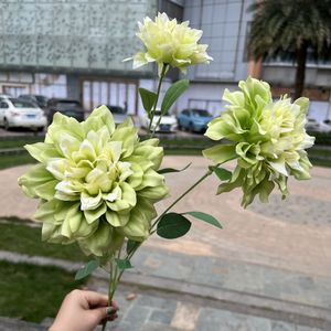 PPS Flor de Dalia Artificial 3 Cabezas Tallo Púrpura Verde Azul Seda Dalia Flor para <span class=keywords><strong>Casa</strong></span> Boda Decoración Faux Dahlia Realista - Product Image 4