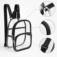 Mini sac à dos transparent en PVC approuvé pour les stades, avec deux compartiments zippés, bretelles réglables, sac d'école transparent, concert, festival
