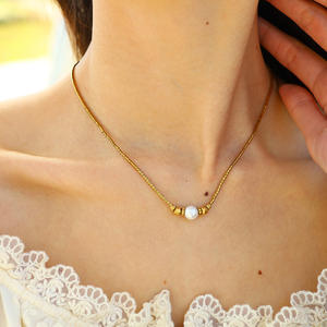 Collar colgante Ins elegante collar de perlas de imitación Cadena de clavícula de acero inoxidable joyería de moda - Product Image 1