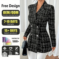 Fabricant de vêtements OEM – Nouvelle veste blazer en tweed pour femme, col ouvert, double boutonnage, manches longues, collection automne/hiver, personnalisable