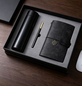 New String Leather Notebook Gift Set With Water Bottle Wholesale Promotional Notepad Thermous Cup Gift Set With Wood Pen - Product Image 5