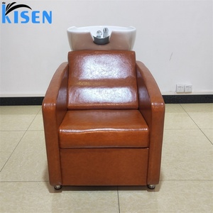 Kisen Portable Synthetic Leather Shampoo Chair with Ceramic Basin and Adjustable <b>Footrest</b> for Hair Salon - Product Image 2