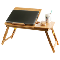 100% Table de petit déjeuner en bambou bureau pliant en bois Table d'ordinateur portable réglable pour lit inclinable avec tiroir