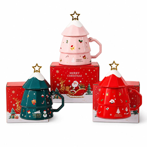 Christmas Ceramic Mug Hot <b>Gift</b> Home Decoration Merry Christmas Mug <b>Gift</b> Set with Lid and Spoon - Product Image 1