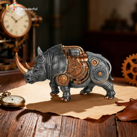 Statue de rhinocéros mécanique artisanale Steampunk Art Déco, figurine d'engrenage industriel, sculpture animale vintage, décoration de bureau à domicile