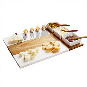 Ensemble cadeau plateau à fromages avec plateau rectangulaire en marbre et bois d'acacia facile à nettoyer et ensemble de couteaux - Product Image 1