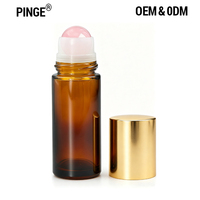 Flacon Roll-on de Luxe Haut de Gamme 30 50 ml en Verre Naturel avec Bille en Cristal de Quartz Rose Ambré pour Parfum et Huile Essentielle