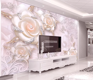 ZHIHAI — papier peint 3d <span class=keywords><strong>avec</strong></span> perles, motif floral trois dimensions rose chaud, décoration murale pailletée pour le fond des bijoux - Product Image 1