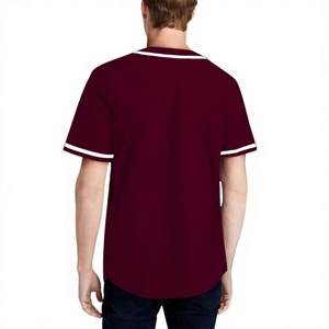 เสื้อเบสบอลสีแดงเลือดหมู แขนสั้นสำหรับผู้ชาย สีพื้น ระบายอากาศได้ดี แห้งเร็ว ผลิตจากโพลีเอสเตอร์ ทรงปกติ ติดกระดุมด้านหน้า - Product Image 2