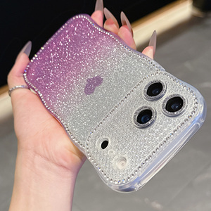 Coque de téléphone de luxe scintillante avec diamants pour iPhone 17 16 15 14 Pro Max Plus, motif cœur dégradé ondulé, transparente, souple en TPU - Product Image 6
