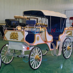 Calèche de tourisme à trois rangées ZHENDA, à traction équine, avec sièges bleus et garnitures dorées, carrosserie blanche - Product Image 5