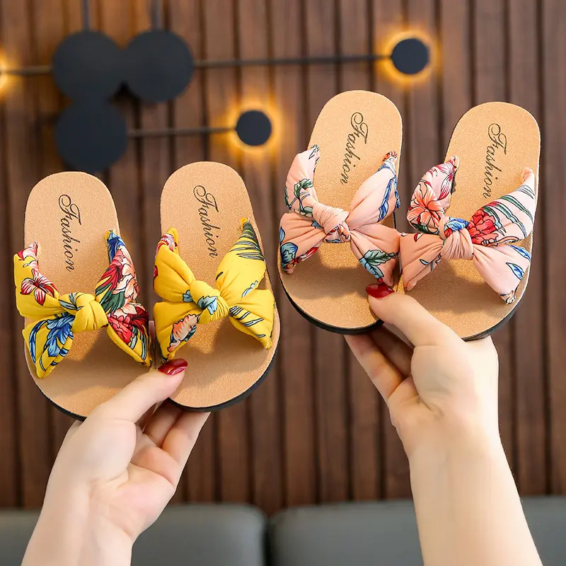 Bow pantoufles filles 2024 nouvelle plate-forme sandales filles mode extérieur antidérapant pantoufles enfants enfants sandales