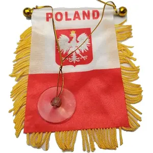 Poland with Eagle Mini Banner Polish Coat of arms Pennant - Mini Banners Suction Cup Hanger