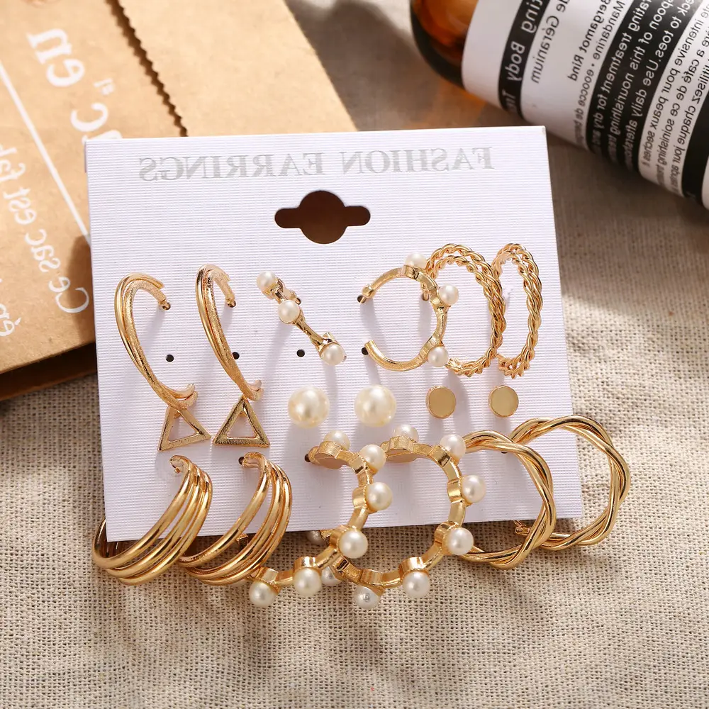 Grosir set anting-anting kancing emas Korea, anting-anting perhiasan stainless steel pernikahan anak perempuan