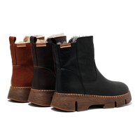 Bottes de neige pour femmes en cuir avec semelle en caoutchouc épaissie, doublure douce et respirante, fermeture éclair latérale, mode automne/hiver