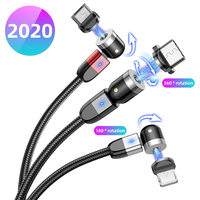Câble de données USB 3-en-1 de haute qualité à rotation à 540 degrés, en nylon tressé, charge rapide 3A pour iOS, Android, ordinateur, lecteur de codes-barres