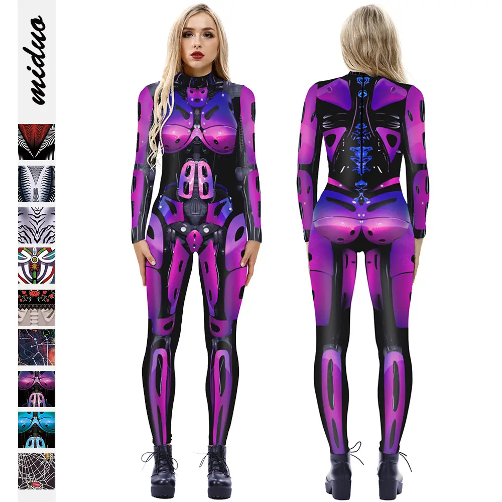 wholesale sexy womens playsuits & bodysuits cosplay women romper digital print robot jumpsuit halloween costumes